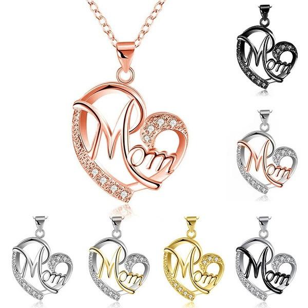 Love Heart Mom Charm Pendant Chain Necklace Great Gift Mother's Day, Mum