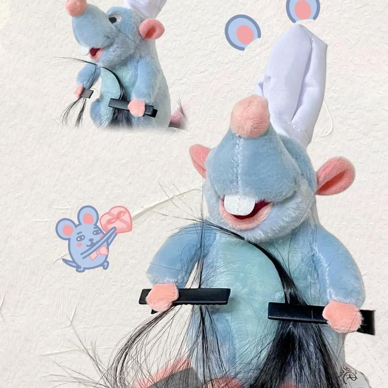 Cute Rat Design Plush Headband, 1 Count Funny Rat Stuffed Animal Hair Clip, Heatless Styling Tool for Women & Girls, Christmas Gift