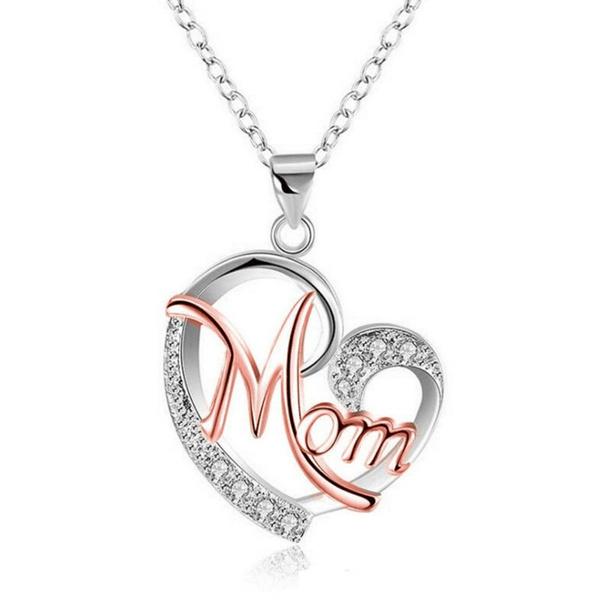 Love Heart Mom Charm Pendant Chain Necklace Great Gift Mother's Day, Mum