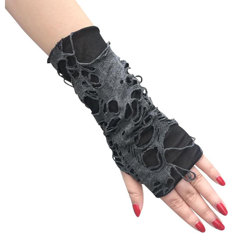 Women's  Fingerless Gloves Arm Warmers Black Broken Slit Ripped Gloves for Halloween Costume Party 1 Pair