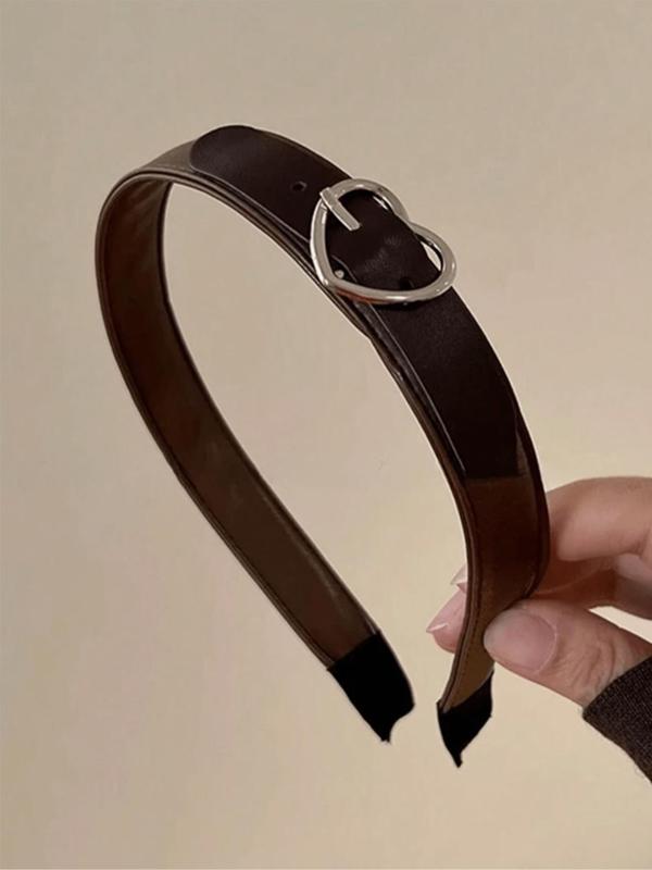 Heart Buckle Decor Belted Design Hair Hoop, Casual Versatile Hair Accessories for Women & Girls, Minimalist Headwear Suitable for Thick Hair