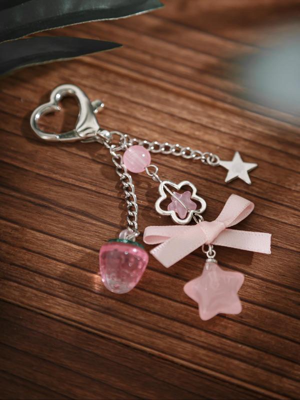 Cute Star & Bow & Heart & Strawberry Design Keychain, Elegant Keychain for Women & Girls, Fashion Accessories for Daily Use, Trendy All-match & Exquisite Keychain for Birthday Gift