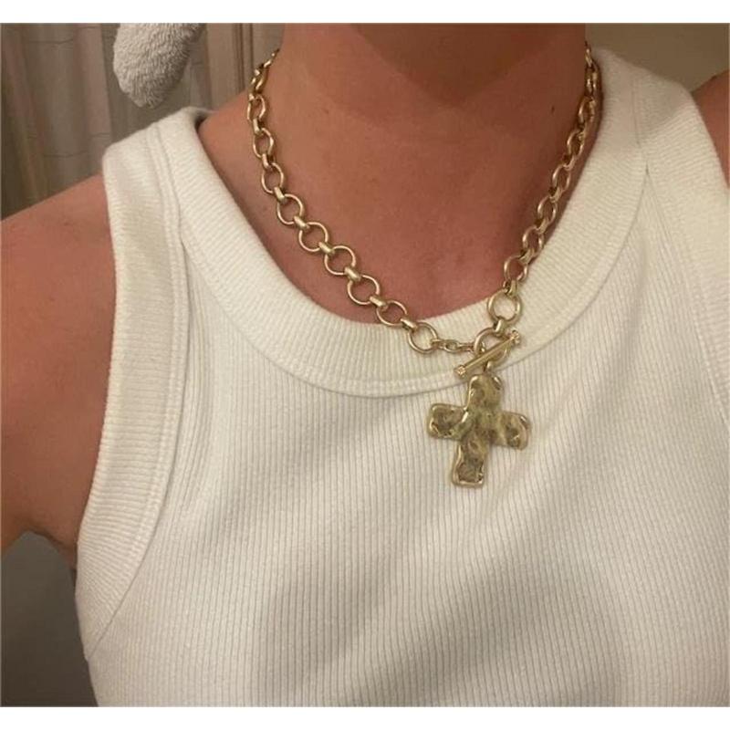 Cross Necklace Chunky Statement Gold Color Cross Pendant Necklace Thick Chain Chunky Pendant Necklace Vintage Chain Pendant