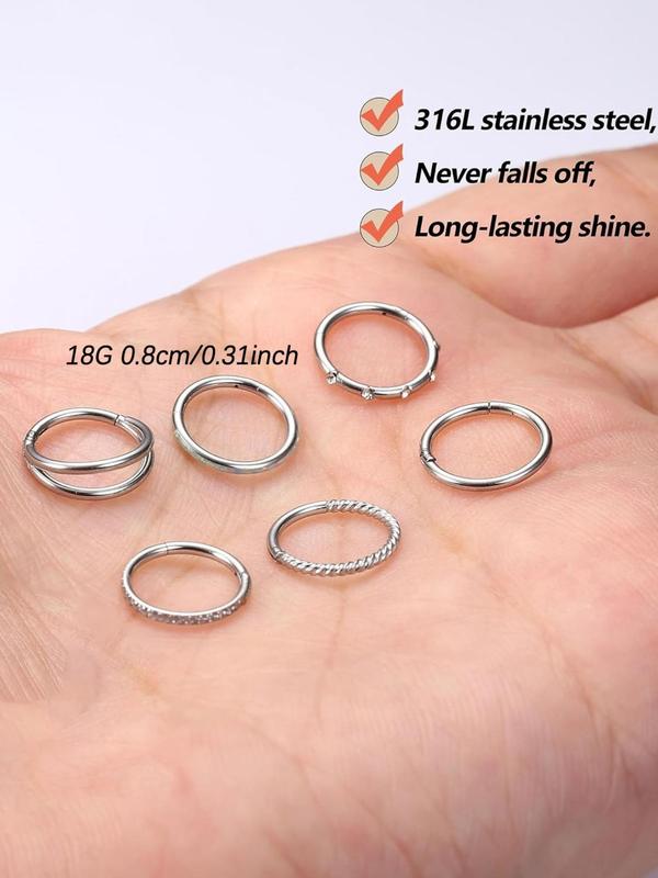 Rhinestone Decor Nose Ring, Stainless Steel Nose Hoop for Women & Men, Minimalist and Fashionable Piercing Jewelry, Can Be Used on Lips, Brow Bones, Earrings, Piercing Jewelry Set for Parties and Everyday