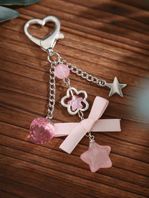 Cute Star & Bow & Heart & Strawberry Design Keychain, Elegant Keychain for Women & Girls, Fashion Accessories for Daily Use, Trendy All-match & Exquisite Keychain for Birthday Gift