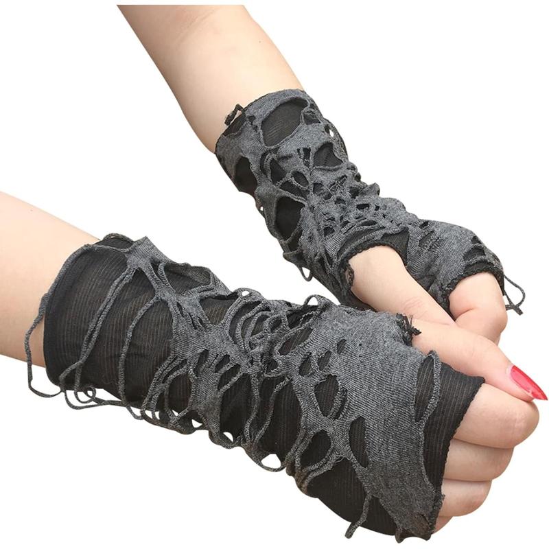 Women's  Fingerless Gloves Arm Warmers Black Broken Slit Ripped Gloves for Halloween Costume Party 1 Pair