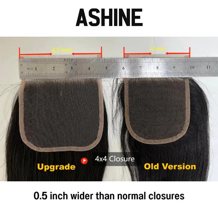 [Ashine] Free Parted Lace 4x4 Closure #1B Natural Black 100% Human Hair Pre Plucked Pre Bleached Pre Cut