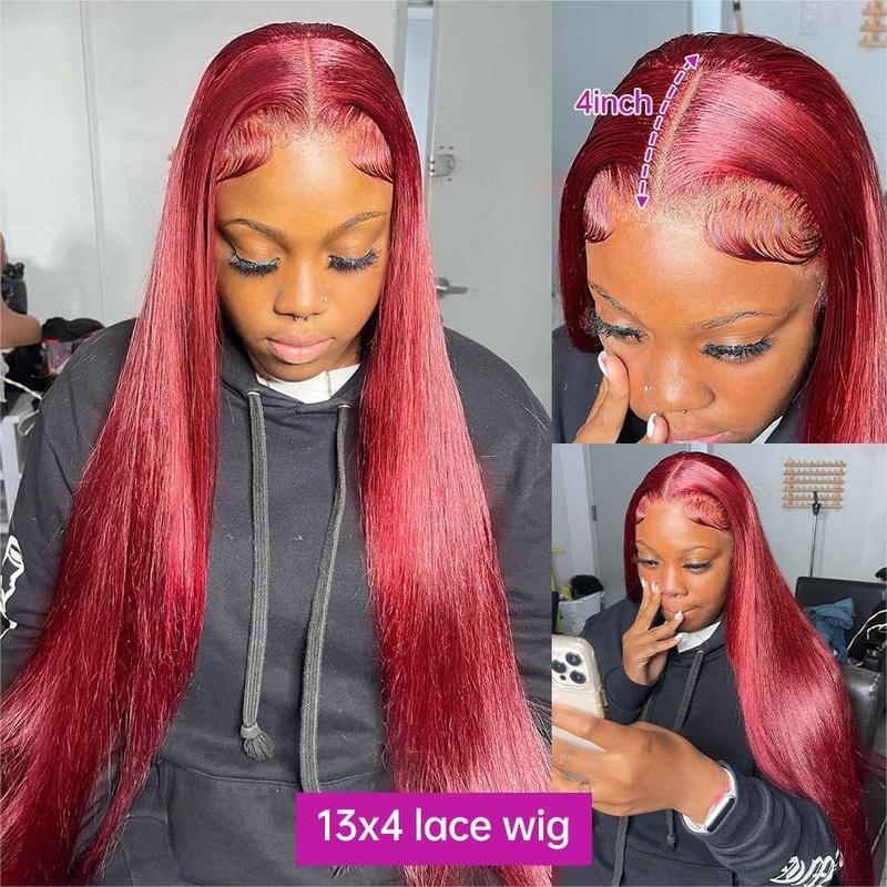 13x4 13x6 HD Lace Front Wig Human Hair Wigs 99J Red Burgundy Colored HD Transparent Pre Plucked Lace Frontal Human Hair Wigs Straight Buy 1  99J Wig Get 1 Pink Bag 1 HD Wig Cap 1 Brown Wig Cap and 1 Eyelashes