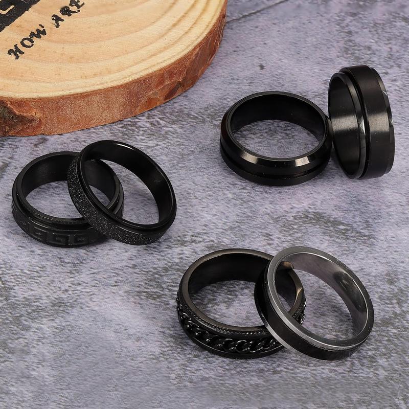 FLORIDECO 6 Pcs Stainless Steel Mens Rings Twisted Chain Rings Spinner Rings 8MM Black Cool Celtic Vintage Rings Wedding Promise Black Band Ring Set for Men Size N1 2-Z1 2 Daily