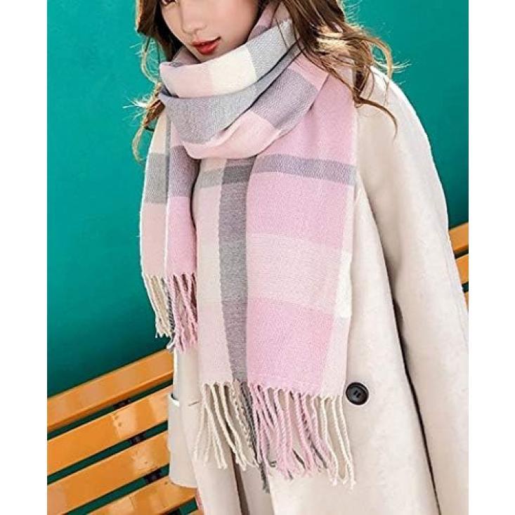 Women's Fashion Scarves Long Shawl Winter Thick Warm Knit Large Plaid Scarf