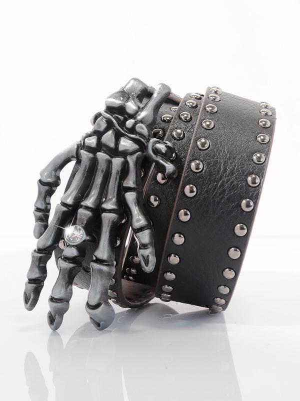 Unisex Skeleton Hand Design Rivet Decor Belt for Summer Use, Designer Belt, Punk Style PU Buckle Belt for Summer Vacation Holiday Party Gift, Fashion Accessories for Men & Women