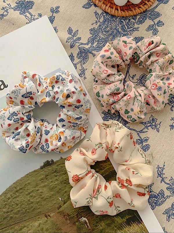 Women's Cute Ditsy Floral Print Hair Scrunchies, Casual Trendy Hair Ties, Fashionable Hair Accessories for Daily & Party Decoration