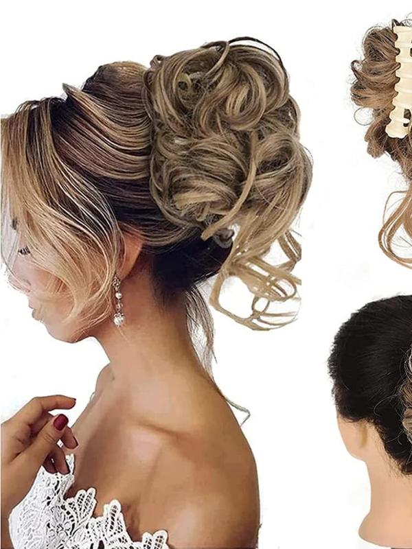 Women's Curly Hair Bun with Hair Claw, Messy Bun Hairpiece for Daily Use Summer 2024, Synthetic Hair Extensions Invisible Seamless Natural Hairpieces for Adding Hair Volume for Women