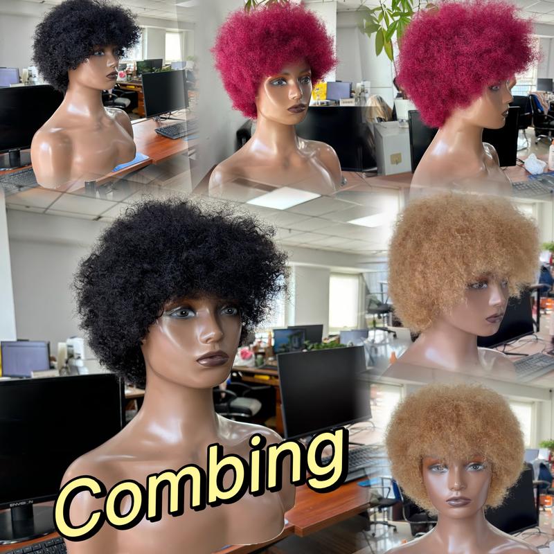 Onetide Hair Afro Kinky Curly Blonde Wig For Women 100% Human Hair Soft and Fluffy Glueless Wigs 80s Kinky Curly Wig Cosplay or Daily Use Wigs 180% Density Pixie Curl Afro Wig