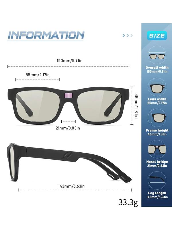 Unisex Simple Style Square Frame Sunglasses, Casual Color-changing Sunglasses with Intelligent Chip, Fashion Accessories for Outdoor Activities