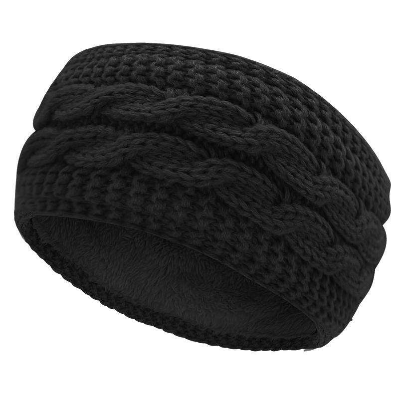 Womens Ear Warmers Winter Headbands Stretch Fuzzy Cable Knit Head Wrap Fuzzy Fleece Lined Warm Ear Muffs D1-DJHRT (Black)