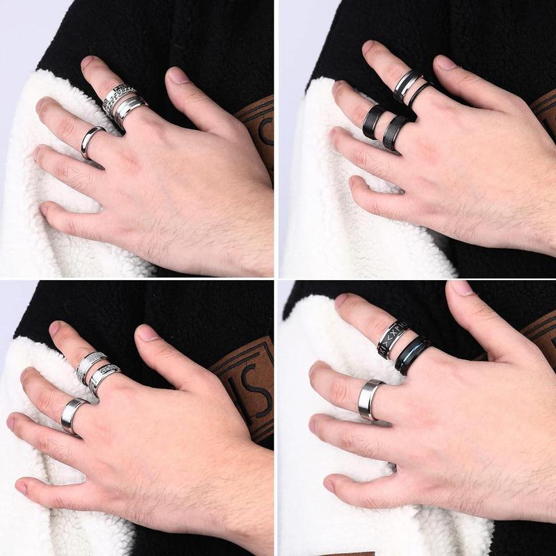 FLORIDECO 16Pcs Stainless Steel Band Rings for Men Women Fidget Rings for Anxiety Cool Spinner Chain Rings Wedding Promise Band Rings Men Cuban Link Chain Fashion Rings Pack Size 7-13 Daily