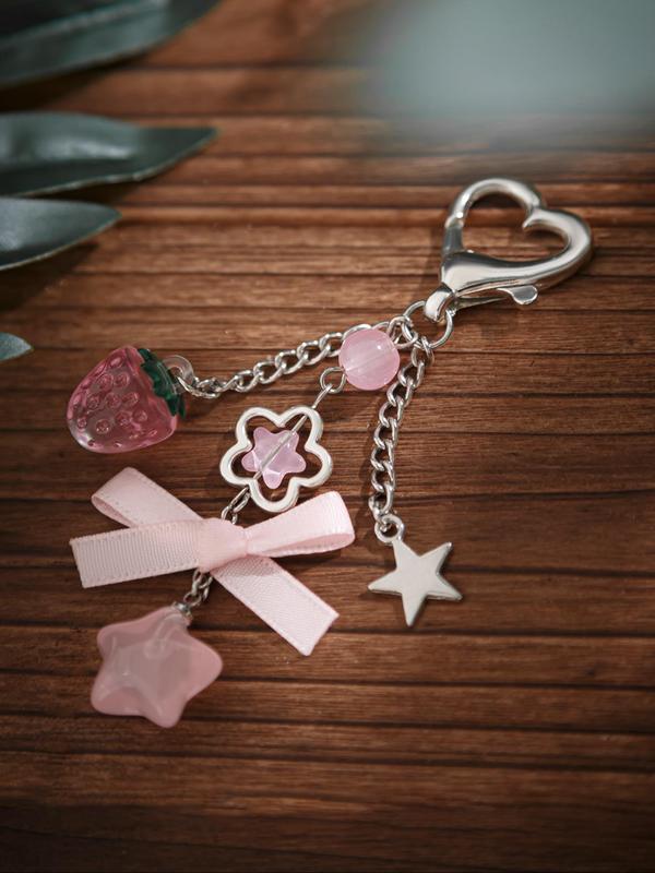 Cute Star & Bow & Heart & Strawberry Design Keychain, Elegant Keychain for Women & Girls, Fashion Accessories for Daily Use, Trendy All-match & Exquisite Keychain for Birthday Gift