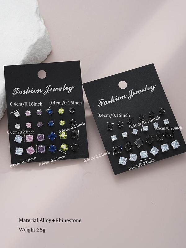 Summer Outfits 2024 Rhinestone Decorated Stud Earrings, Geometric Design Earrings, Ear Jewelry for Party Chic Gift for Women Back To School, Fall Outfits, Fall Freshness Fall