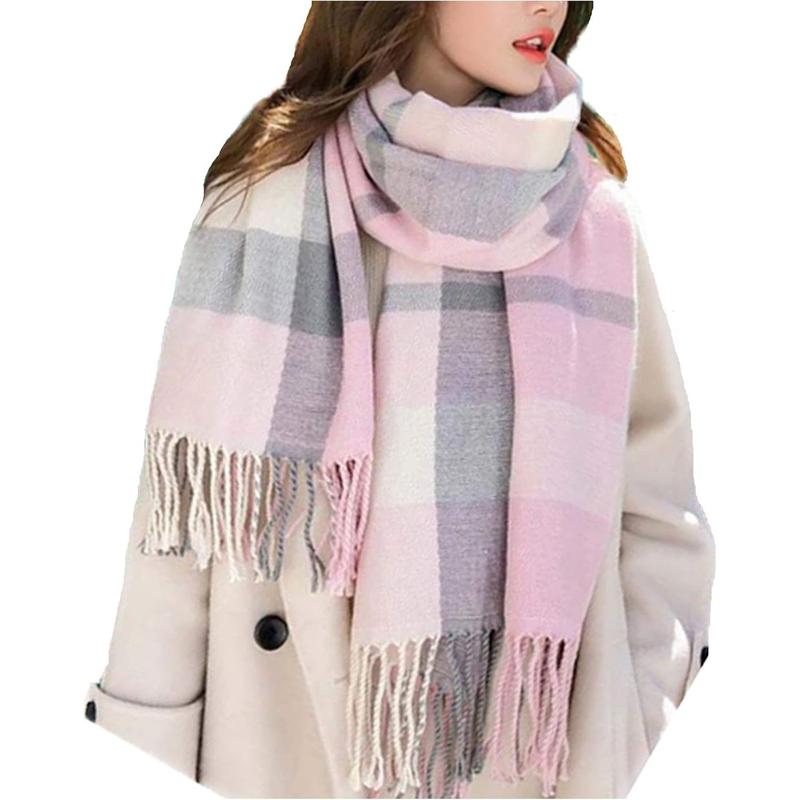 Women's Fashion Scarves Long Shawl Winter Thick Warm Knit Large Plaid Scarf