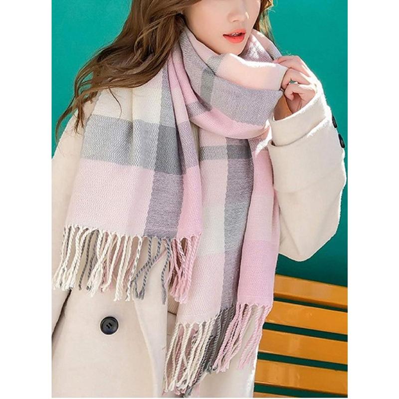 Women's Fashion Scarves Long Shawl Winter Thick Warm Knit Large Plaid Scarf