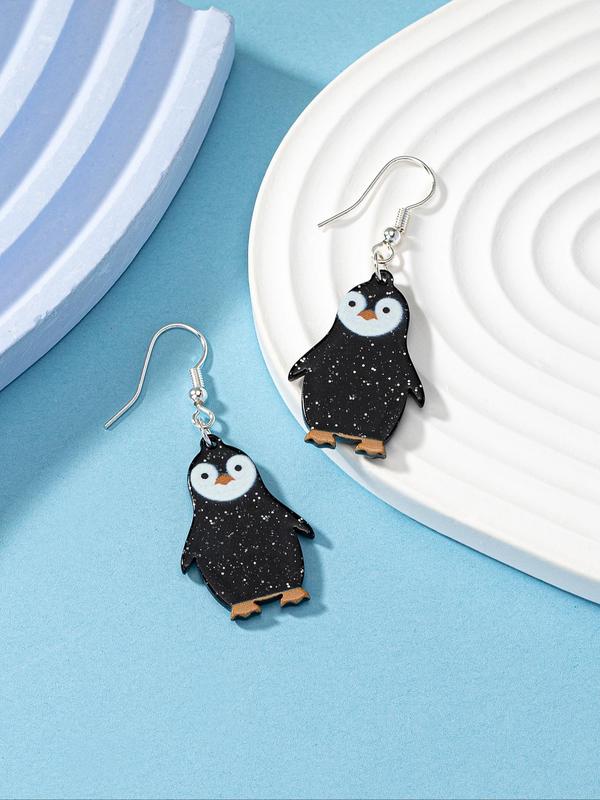 Cute Cartoon Penguin Design Earrings, 1 Pair Colorful Acrylic Penguin Shape Drop Earrings, Fashion Matching Jewelry for Women and Girls, Holiday Party Accessories or Gifts