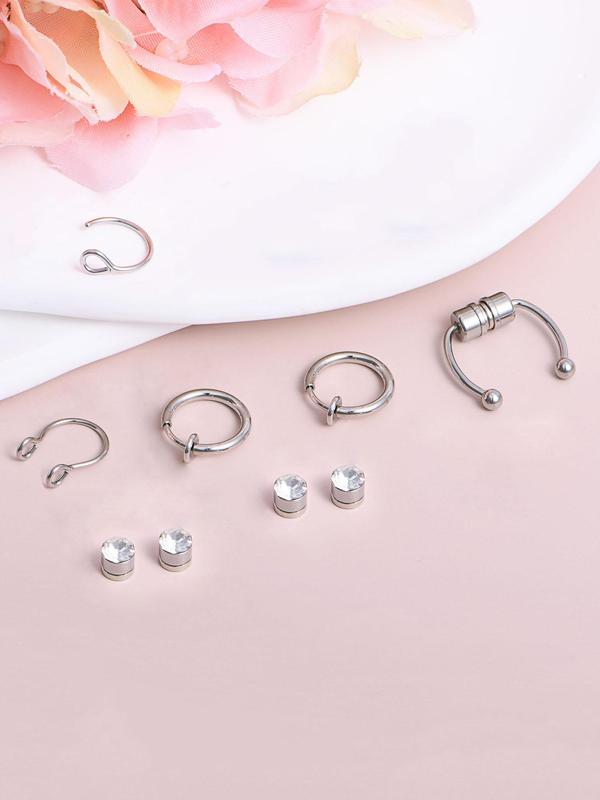 Fake Eyebrow Studs, Fake Lip Studs, Magnetic Nose Ring, Stainless Steel Studs, Rhinestone Stickers, Personality Body No Piercing Jewelry