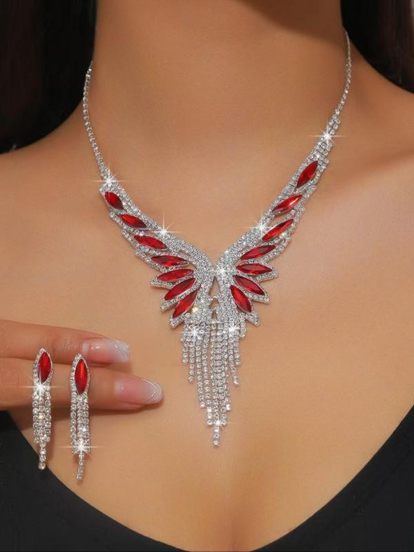 Women's Elegant Butterfly Design Rhinestone Decorated Jewelry Set, Exquisite Trendy Necklace & Dangle Earrings, Chic Jewelry Set for Party Decoration