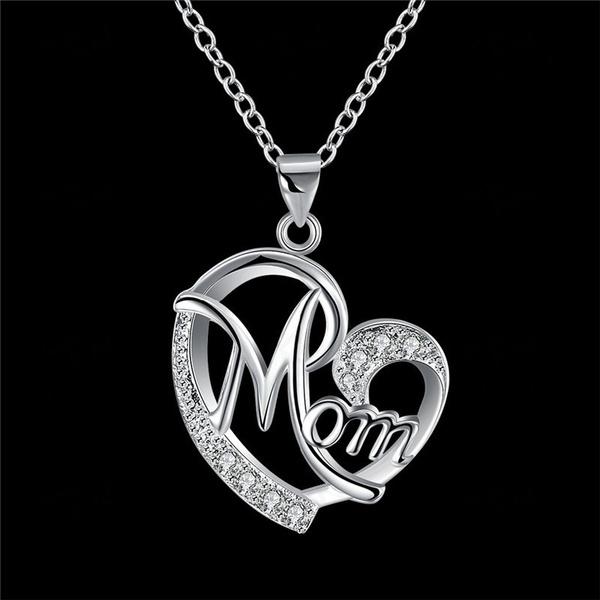 Love Heart Mom Charm Pendant Chain Necklace Great Gift Mother's Day, Mum