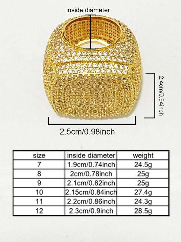 Luxurious Rhinestone Decorated Chunky Geometric Ring for Men, Fashionable Punk Style Promise Rings, Striking All-match Fashion Accessories, Exquisite Jewelry for Birthday Gifts