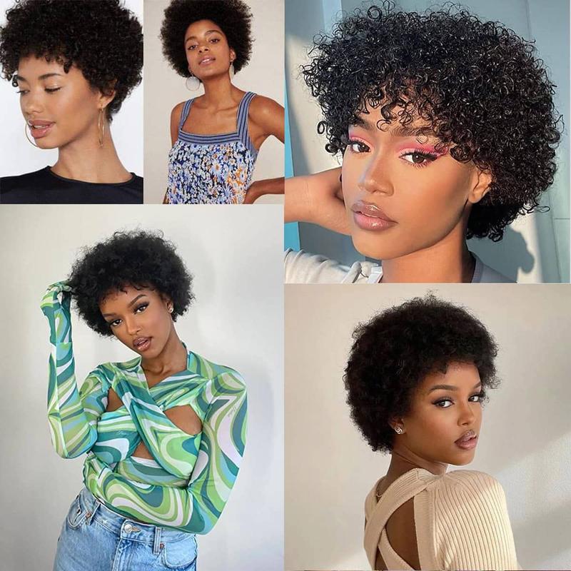 Onetide Hair Afro Kinky Curly Blonde Wig For Women 100% Human Hair Soft and Fluffy Glueless Wigs 80s Kinky Curly Wig Cosplay or Daily Use Wigs 180% Density Pixie Curl Afro Wig