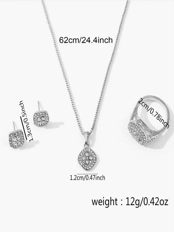 Women's Elegant Rhinestone Decor Quartz Watch & Jewelry Set, Including Round Dial Analog Watch & Bracelet & Necklace & Ring & Earrings, Fashion Watch Set for Party, Daily Decor