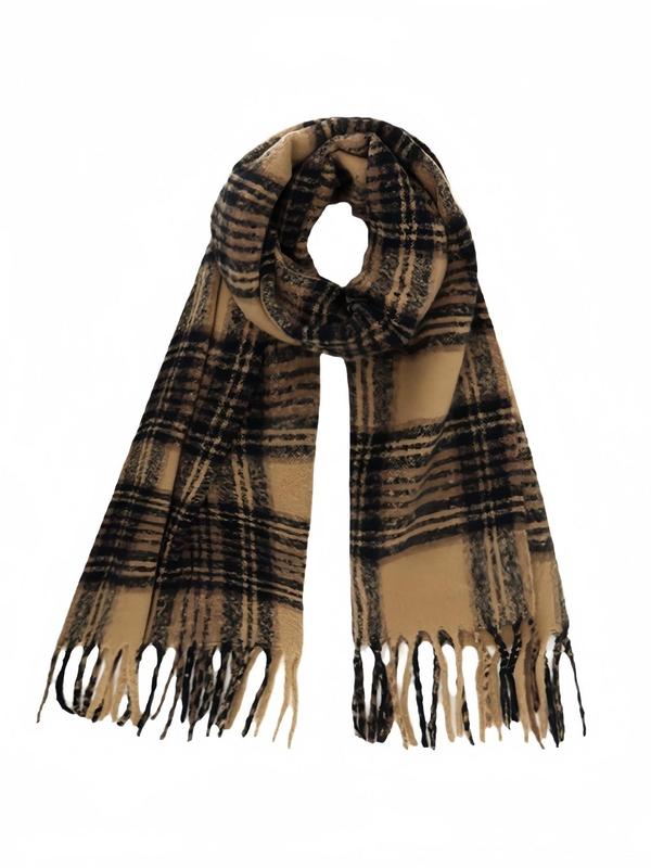 Women's Plaid Pattern Tassel Decor Scarf, Casual Soft Warm Thick Shawl for Fall & Winter, Fashion Accessories for Women & Girls