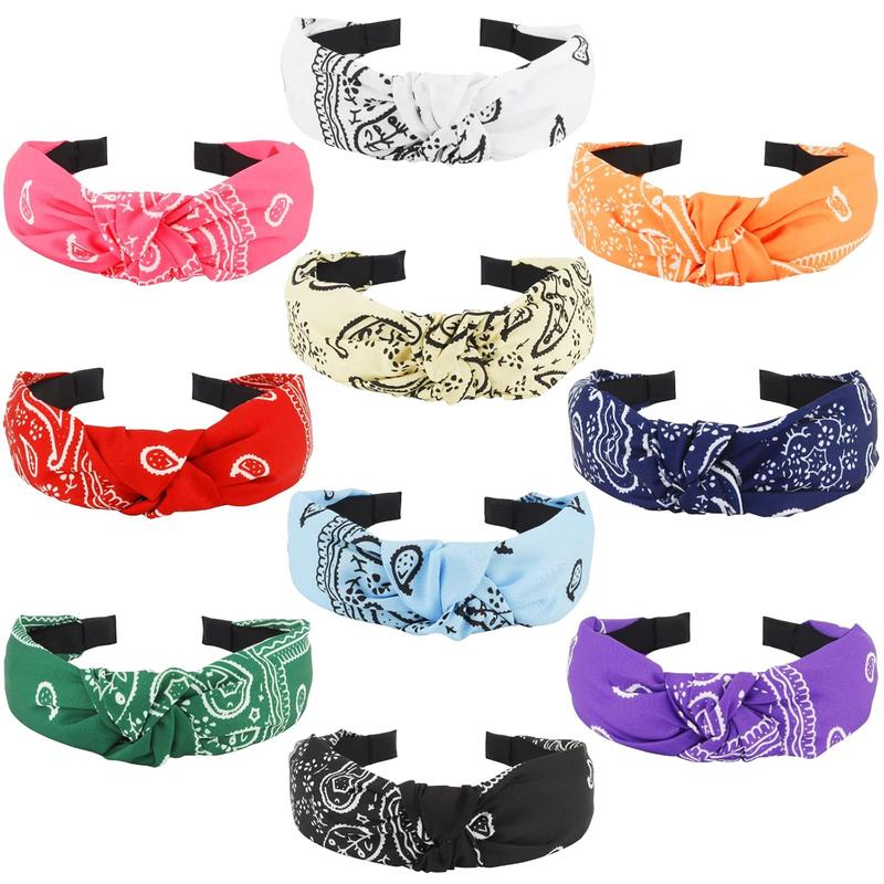 Bandana Headbands for Women 10 count Knotted Headband for Women Girls Head Bands Paisley Top Knot Turban Hair Bandanas Wide Vintage Boho Headbands Hair Accessories