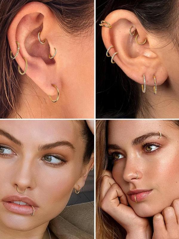 Rhinestone Decor Nose Ring, Stainless Steel Nose Hoop for Women & Men, Minimalist and Fashionable Piercing Jewelry, Can Be Used on Lips, Brow Bones, Earrings, Piercing Jewelry Set for Parties and Everyday