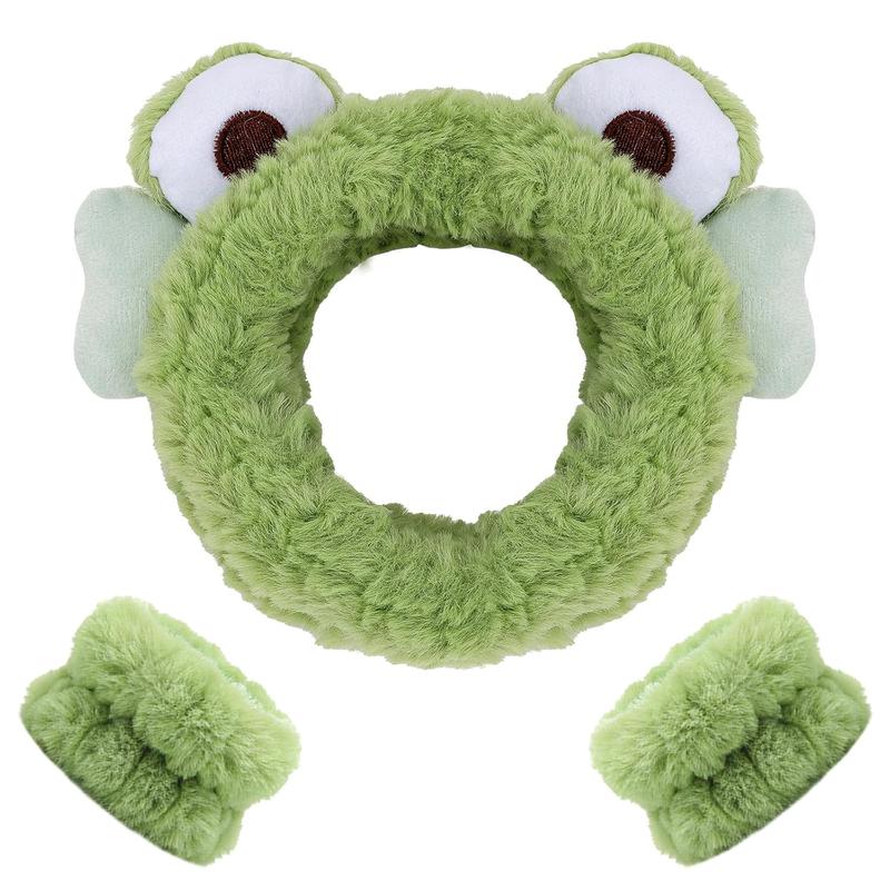 3PCS Spa Set: Cute Frog Headband, Face Wash Band and Wrist Bands