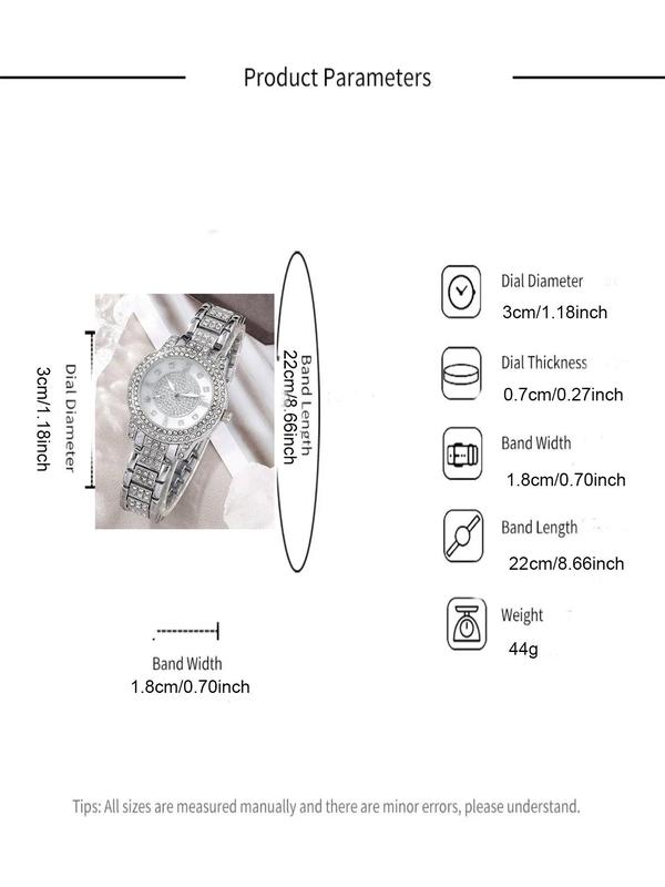 Women's Elegant Rhinestone Decor Quartz Watch & Jewelry Set, Including Round Dial Analog Watch & Bracelet & Necklace & Ring & Earrings, Fashion Watch Set for Party, Daily Decor