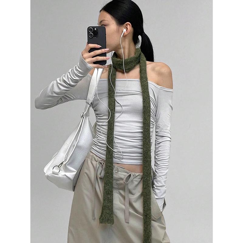 1pc Design Slightly Rolled Edge Thin Scarf Fashion Wear Long Versatile Scarf Thin Narrow Fashionable Women's Trendy Matching