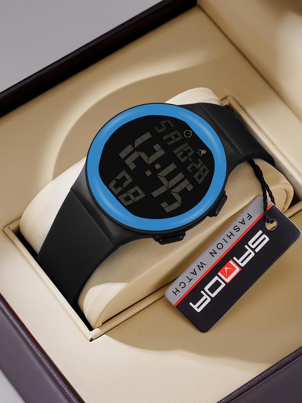 Men's Fashion Digital Watch, Casual Sporty Digital Watch with Luminous Dial & Alarm Mode, Waterproof Electronic Watch with Box