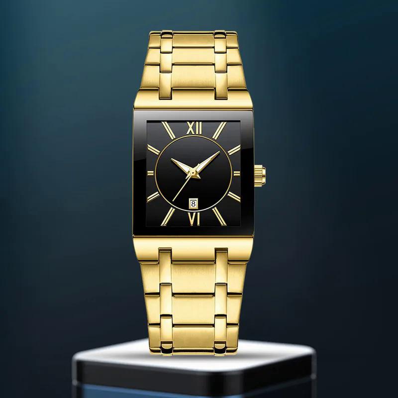 Square Watches For Men And Women Stainless Steel Mens Square Watch With Date Analog Quartz Fashion Vibration Alarm Watch