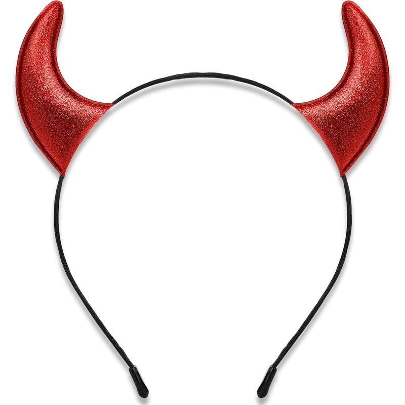 Glitter Devil Horns Headband, Black Devil Horns Devil Costume for Women Men, Halloween Fancy Dress Cosplay Hairband (Black)