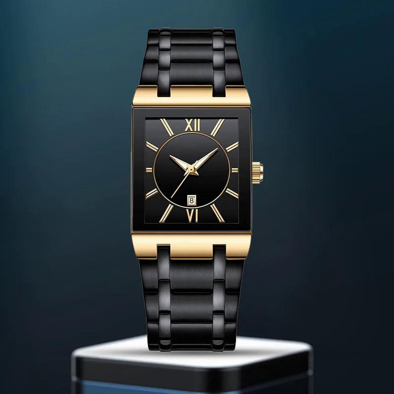 Square Watches For Men And Women Stainless Steel Mens Square Watch With Date Analog Quartz Fashion Vibration Alarm Watch