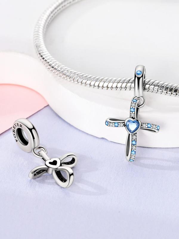 Rhinestone Decorated Cross Pendant, Heart Shaped Artificial Zircon Decor Diy Jewelry for Necklace Making, Trendy All-match & Exquisite Jewelry for Birthday Gift