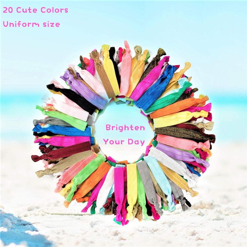 100PK No Crease Hair Ties For Women Fabric Hair Ties Cloth Ribbon Hair Scrunchies Knotted Ponytail Holders. Yoga Twist Flat Hair Bands Bulk Elastic Hair Ties Bracelet Grils (Mutil-20Colors)