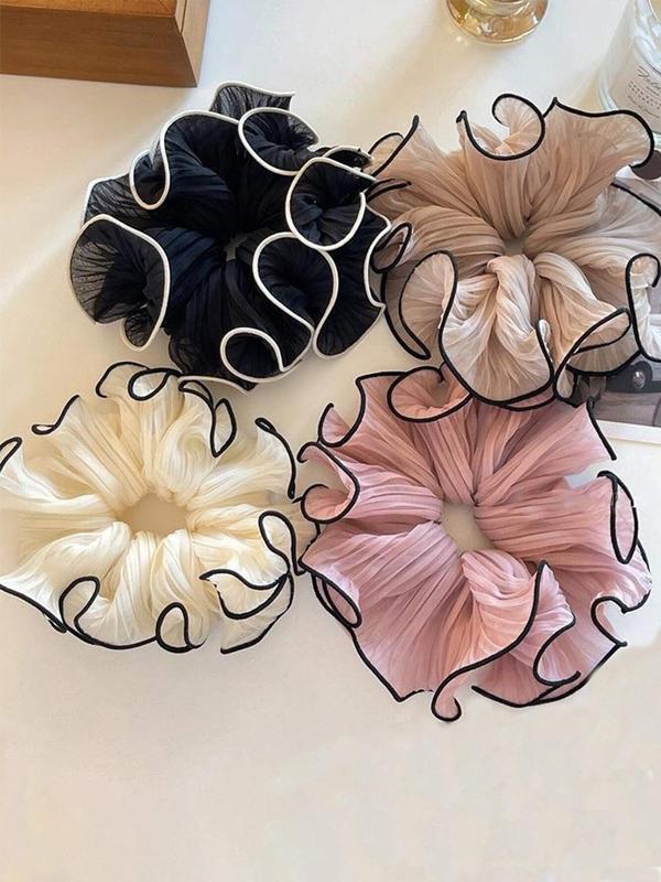 Textured Bowknot Contrast Binding Design Scrunchie (4pcs set), Cute Trendy Hair Tie, Fashionable Hair Accessories for Women & Girls for Daily Use