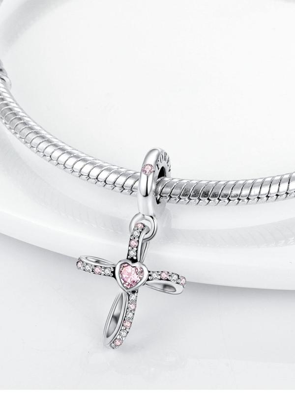 Rhinestone Decorated Cross Pendant, Heart Shaped Artificial Zircon Decor Diy Jewelry for Necklace Making, Trendy All-match & Exquisite Jewelry for Birthday Gift