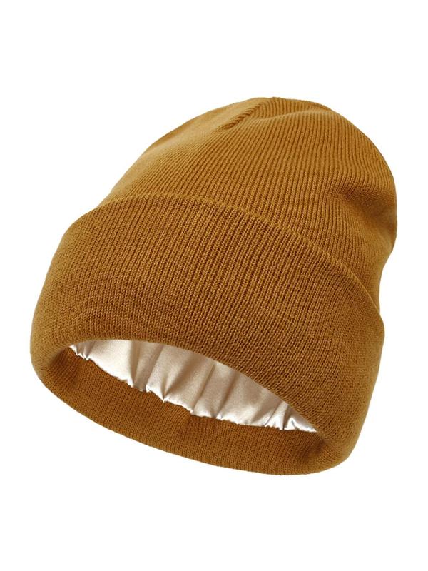 Cozy Solid Color Satin Lining Bonnet Hats, Hat for Men & Women, Bonnet Hats Suitable for Fall Streetwear Fall Clothing, Outdoor Sports, Skiing, Back To School, Fall Outfits, Fall Freshness, Coolfashionguy 70s