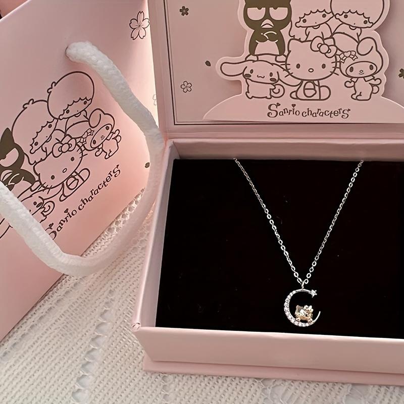 Sanrio Officially Licensed Cute Kitty Crescent Moon Pendant Necklace, Alloy Charm Fashion Jewelry for Women, Ideal for Daily Wear & Valentine's Day Gift