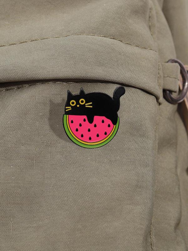 Cute Cat & Watermelon Design Brooch, Fashion Alloy Badge for Women & Men, Enamel Pin Suitable for Backpacks, Jeans, Scarves, Hats Decoration