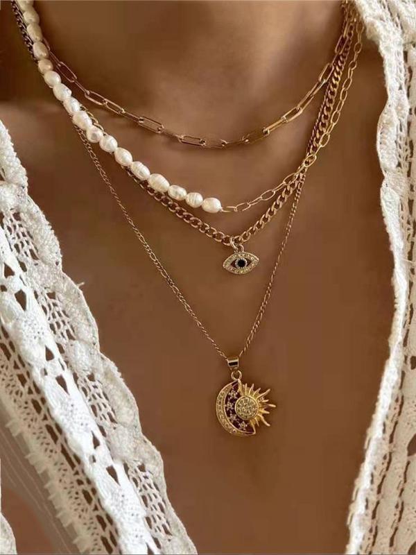 Elegant Faux Pearl Decorated Pendant Necklace for Women, 1 Count Rhinestone Eye & Hand Charm Necklace for Party, Daily Clothing Decor, Trendy All-match & Exquisite Neck Jewelry for Birthday Gift